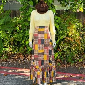 1970s Earth Toned Cotton Patchwork Maxi Skirt